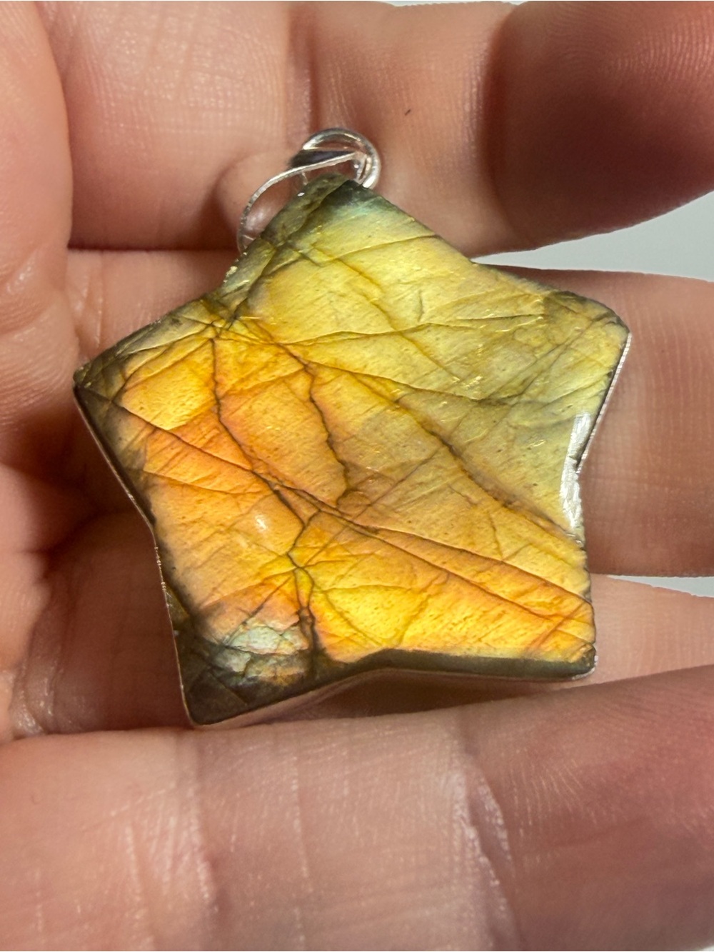 Star-Shaped Labradorite Pendant | Gold Yellow Flash Labradorite Pendant Necklace